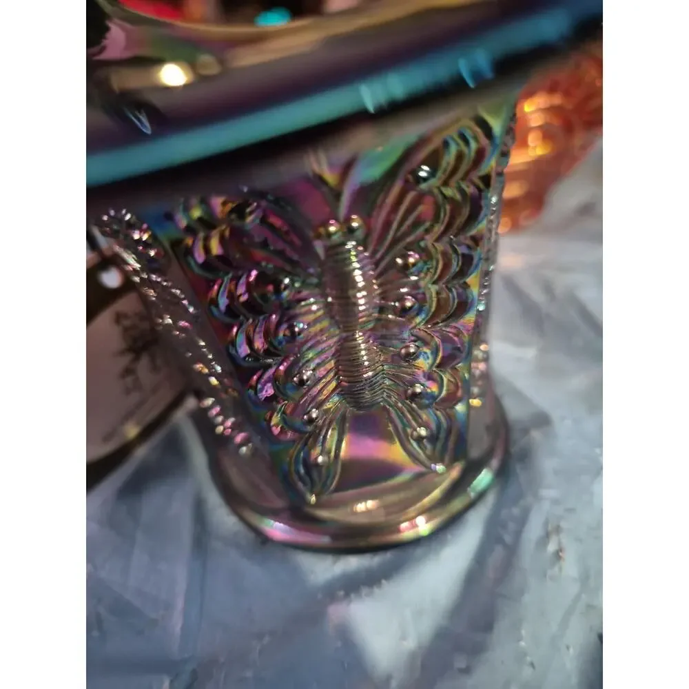 Vintage Fenton Art Glass Butterfly And Berry Basket With An Iridescence...